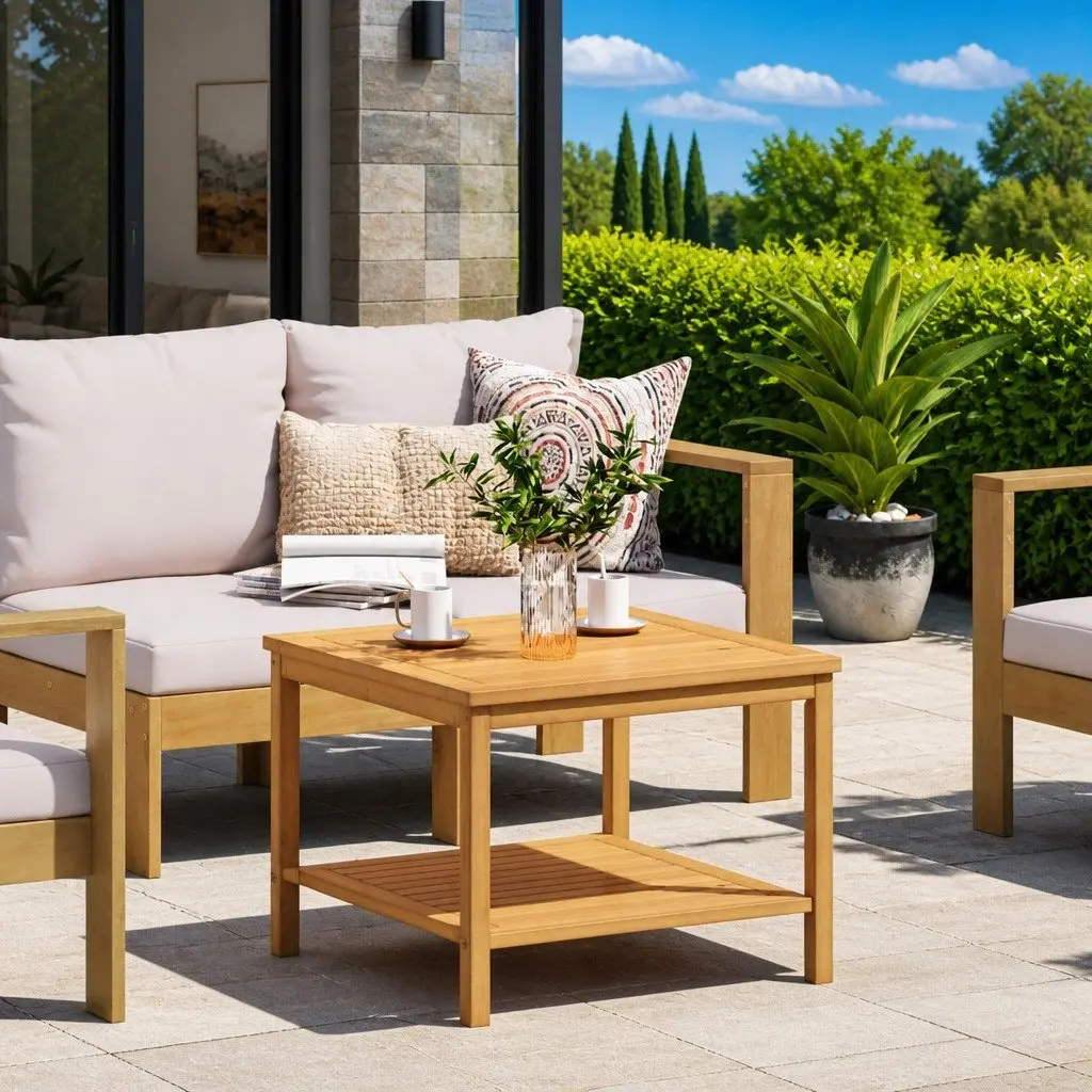 Rustic Acacia Wood Side Table for Garden and Home