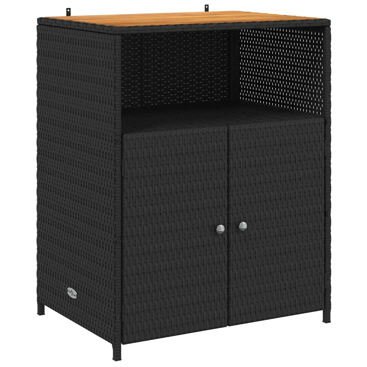 Storage Cabinet Black 70x50x87cm Acacia Wood Poly Rattan Indoor Outdoor Shelving