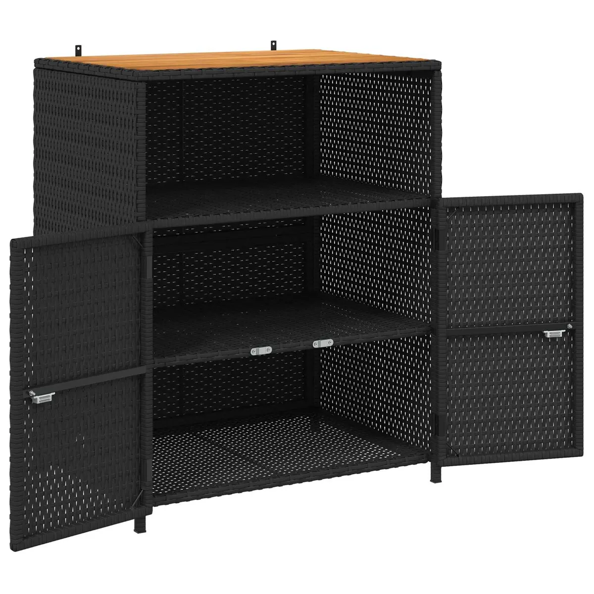 Storage Cabinet Black 70x50x87cm Acacia Wood Poly Rattan Indoor Outdoor Shelving