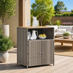 Stylish Grey Storage Cabinet with Rattan Doors