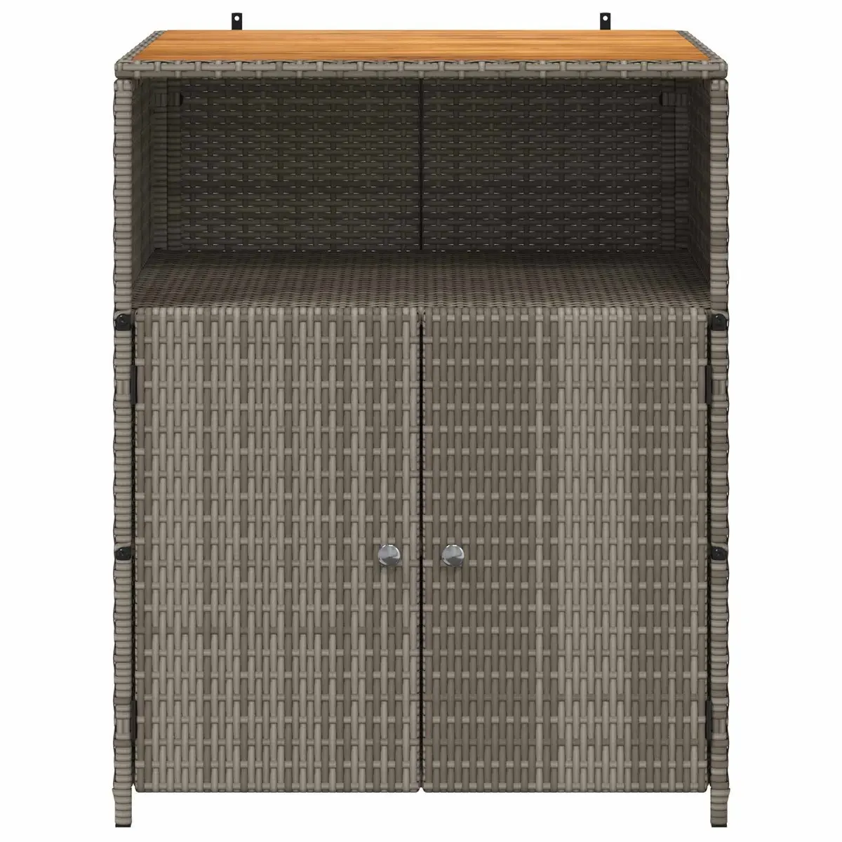 Storage Cabinet Grey 70x50x87cm Acacia Wood Top Poly Rattan Doors Powder Coated Steel Frame