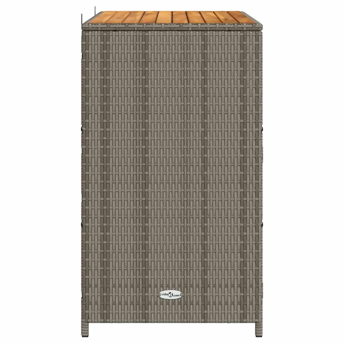 Storage Cabinet Grey 70x50x87cm Acacia Wood Top Poly Rattan Doors Powder Coated Steel Frame