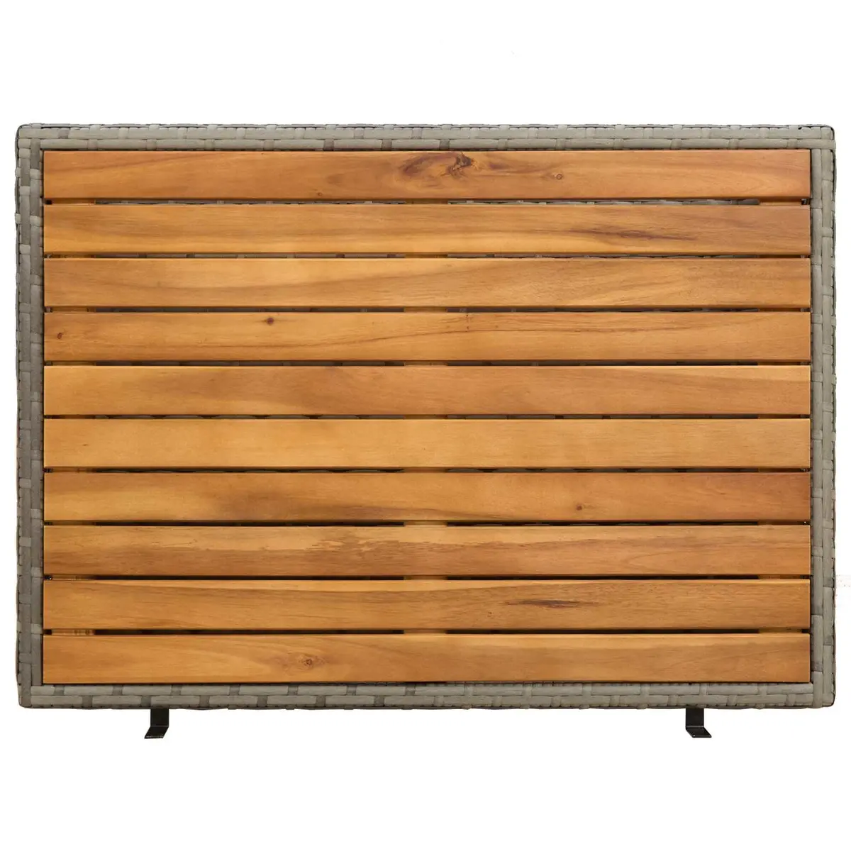 Storage Cabinet Grey 70x50x87cm Acacia Wood Top Poly Rattan Doors Powder Coated Steel Frame
