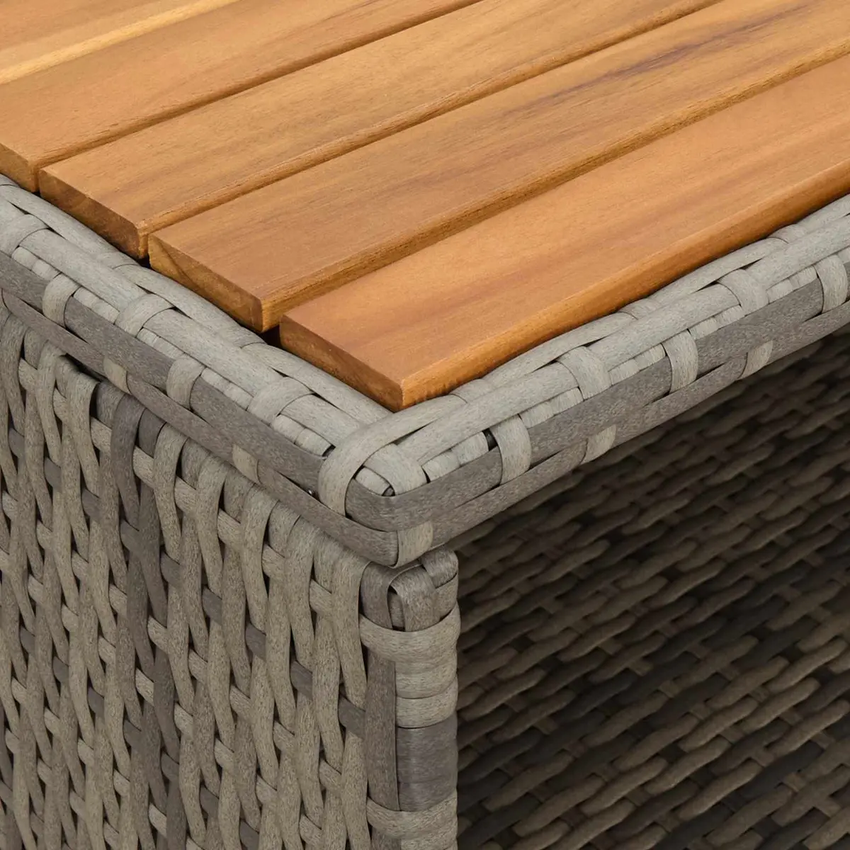 Storage Cabinet Grey 70x50x87cm Acacia Wood Top Poly Rattan Doors Powder Coated Steel Frame