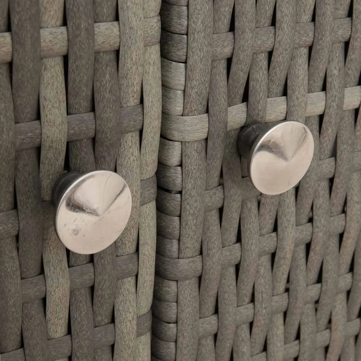 Storage Cabinet Grey 70x50x87cm Acacia Wood Top Poly Rattan Doors Powder Coated Steel Frame