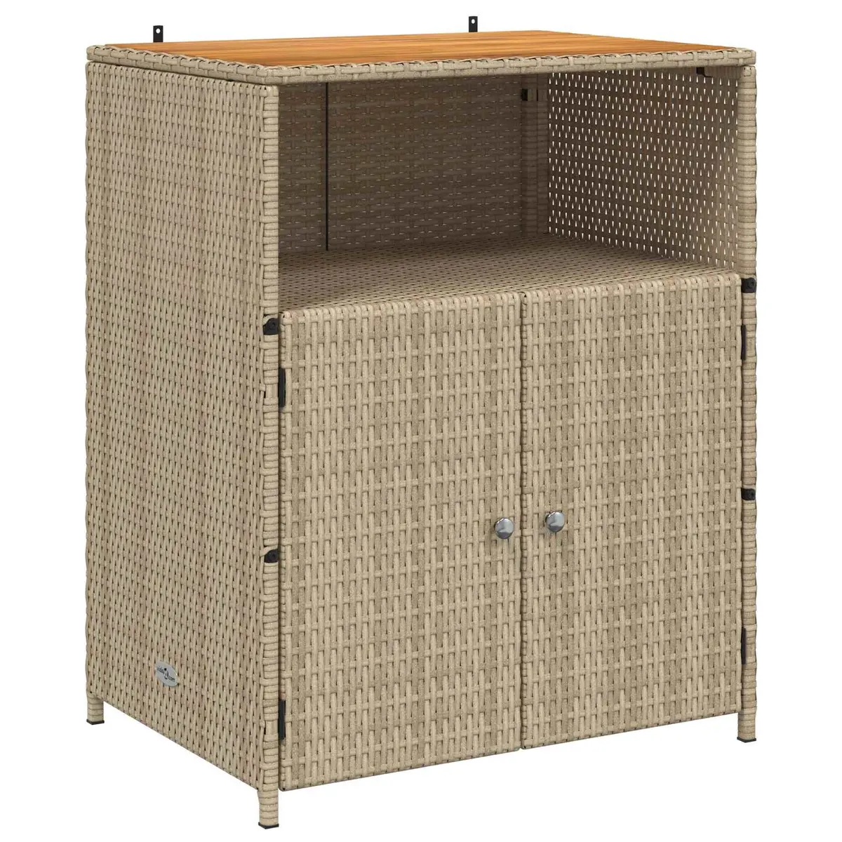 Rattan Cabinet Beige 70 x 50 x 87 cm Solid Acacia Wood Top Powder Coated Steel Frame Poly Rattan Shelves and Doors