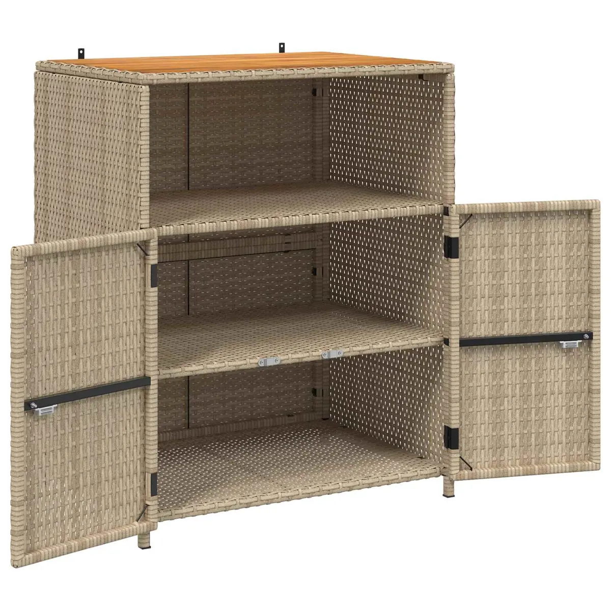 Rattan Cabinet Beige 70 x 50 x 87 cm Solid Acacia Wood Top Powder Coated Steel Frame Poly Rattan Shelves and Doors