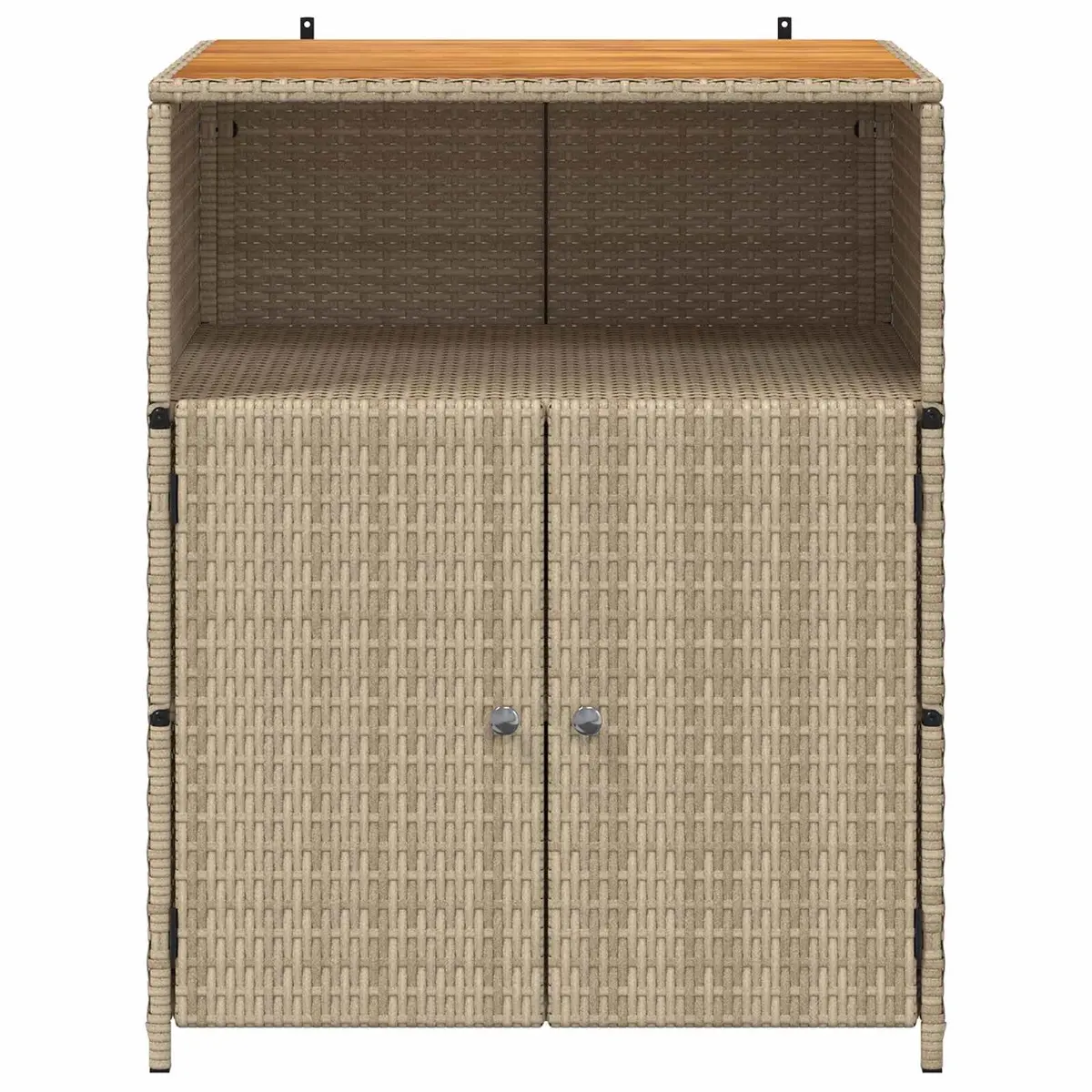 Rattan Cabinet Beige 70 x 50 x 87 cm Solid Acacia Wood Top Powder Coated Steel Frame Poly Rattan Shelves and Doors