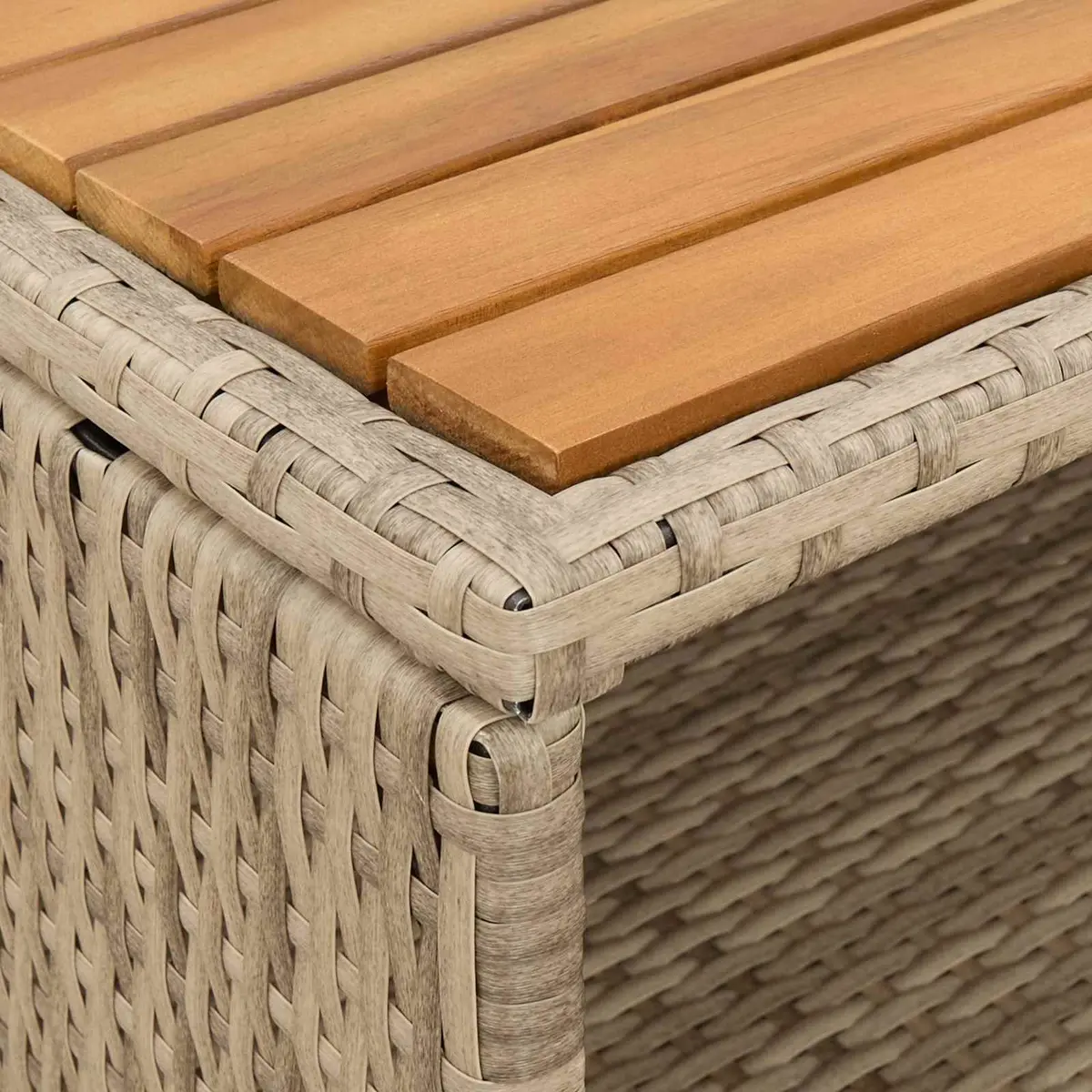 Rattan Cabinet Beige 70 x 50 x 87 cm Solid Acacia Wood Top Powder Coated Steel Frame Poly Rattan Shelves and Doors