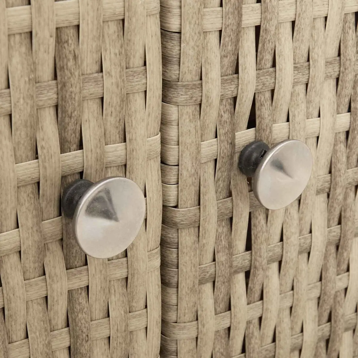 Rattan Cabinet Beige 70 x 50 x 87 cm Solid Acacia Wood Top Powder Coated Steel Frame Poly Rattan Shelves and Doors