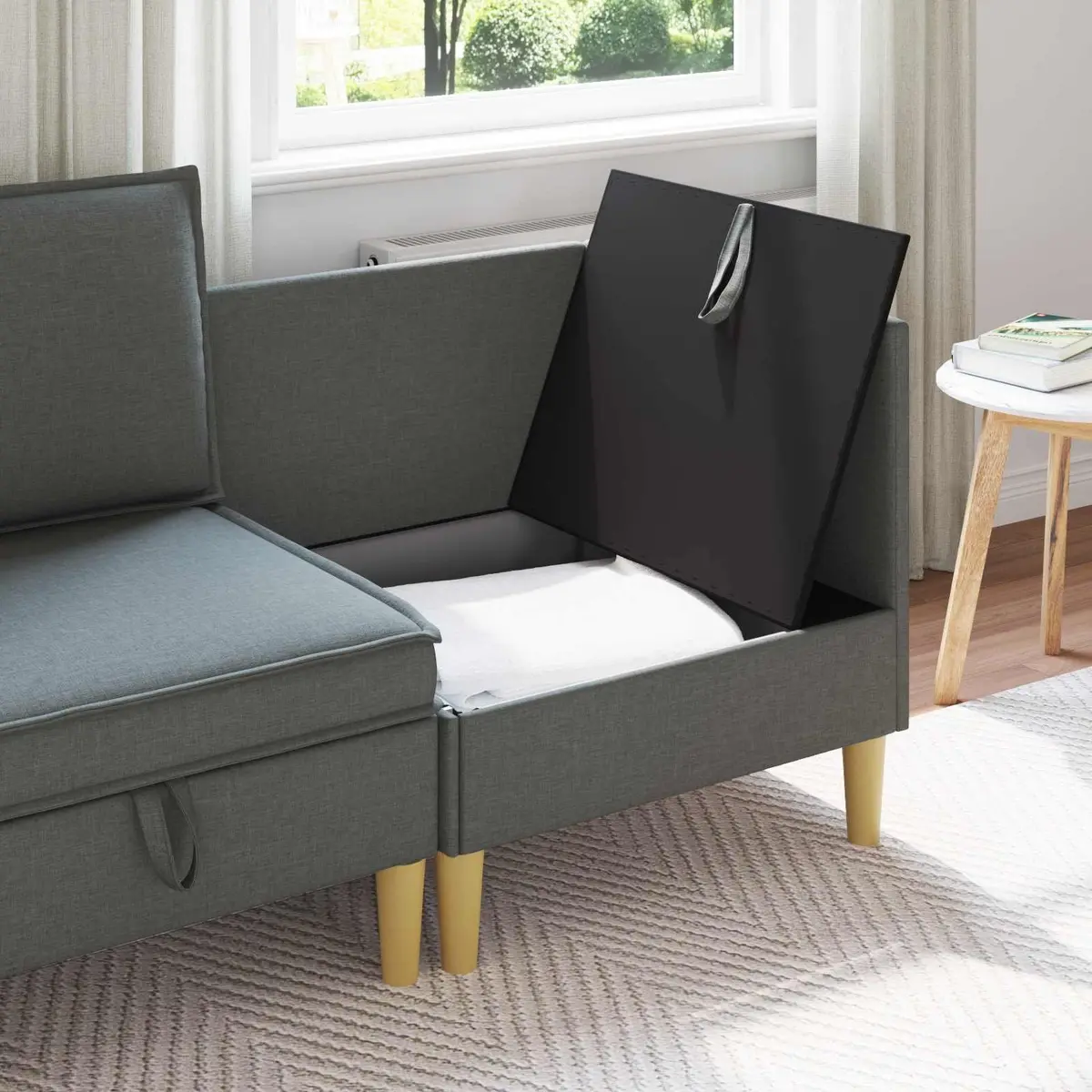 Grey Corner Sofa Storage Ottoman