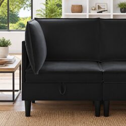 Cozy Black Velvet Sofa with Hidden Storage Space