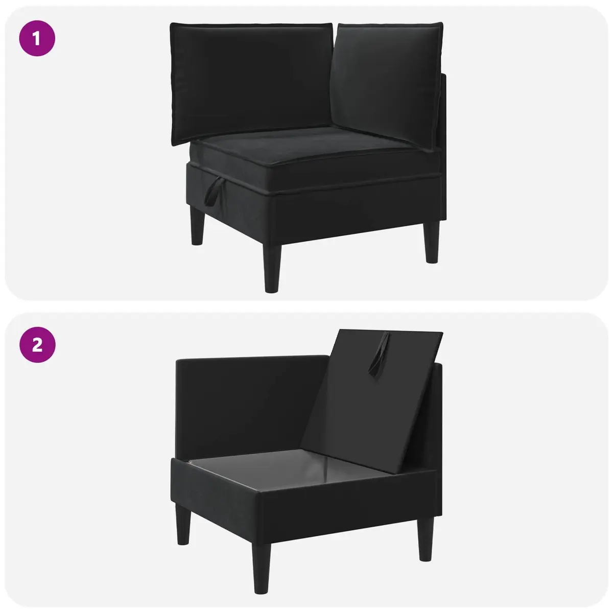 Black Velvet Sofa with Hidden Storage Space