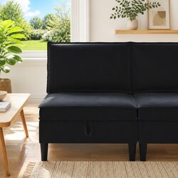 Velvet Storage Sofa in Black for Cozy Living Rooms