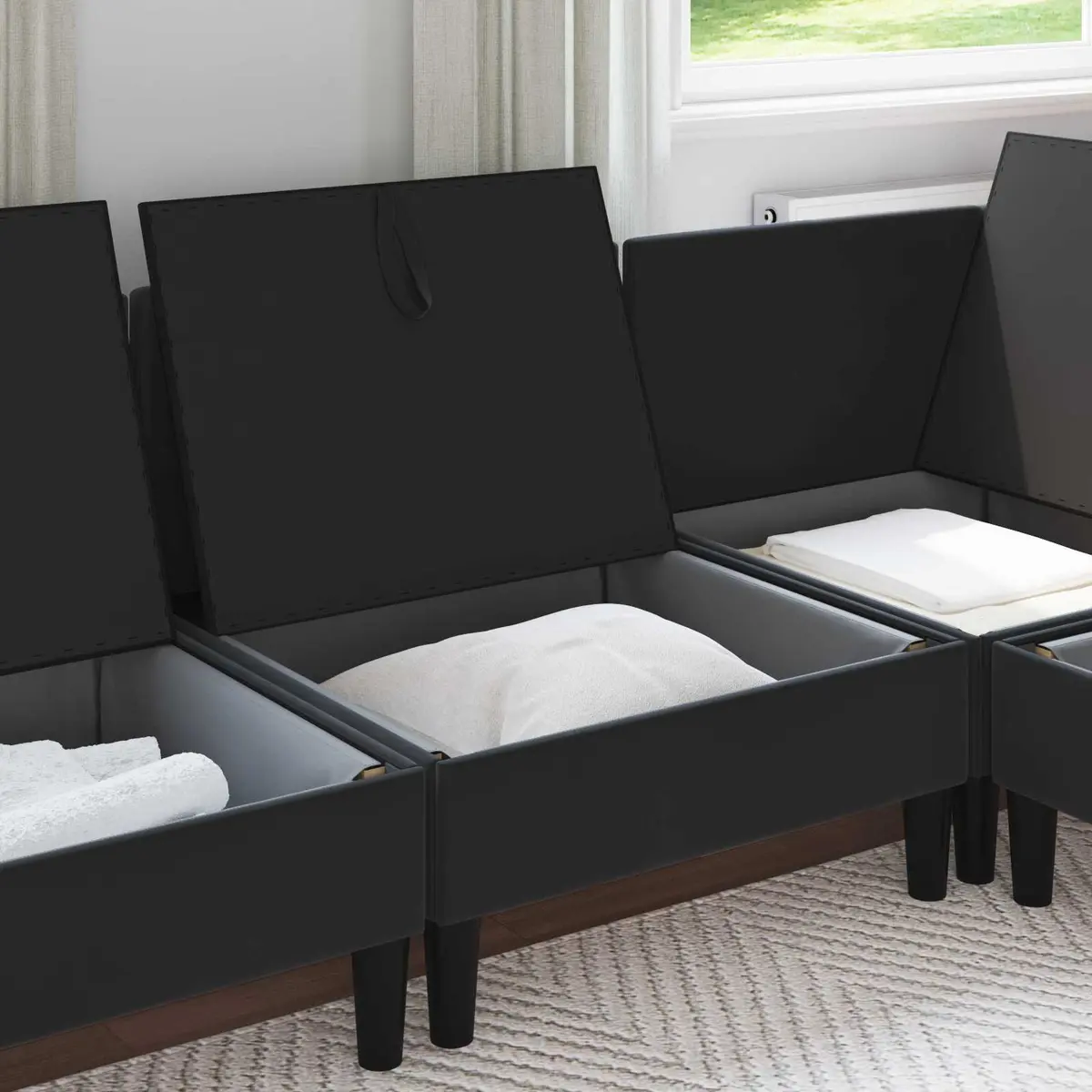 Sofa Storage Black Velvet Modern Living Room Furniture Size Plywood Frame Foam-filled Cushions
