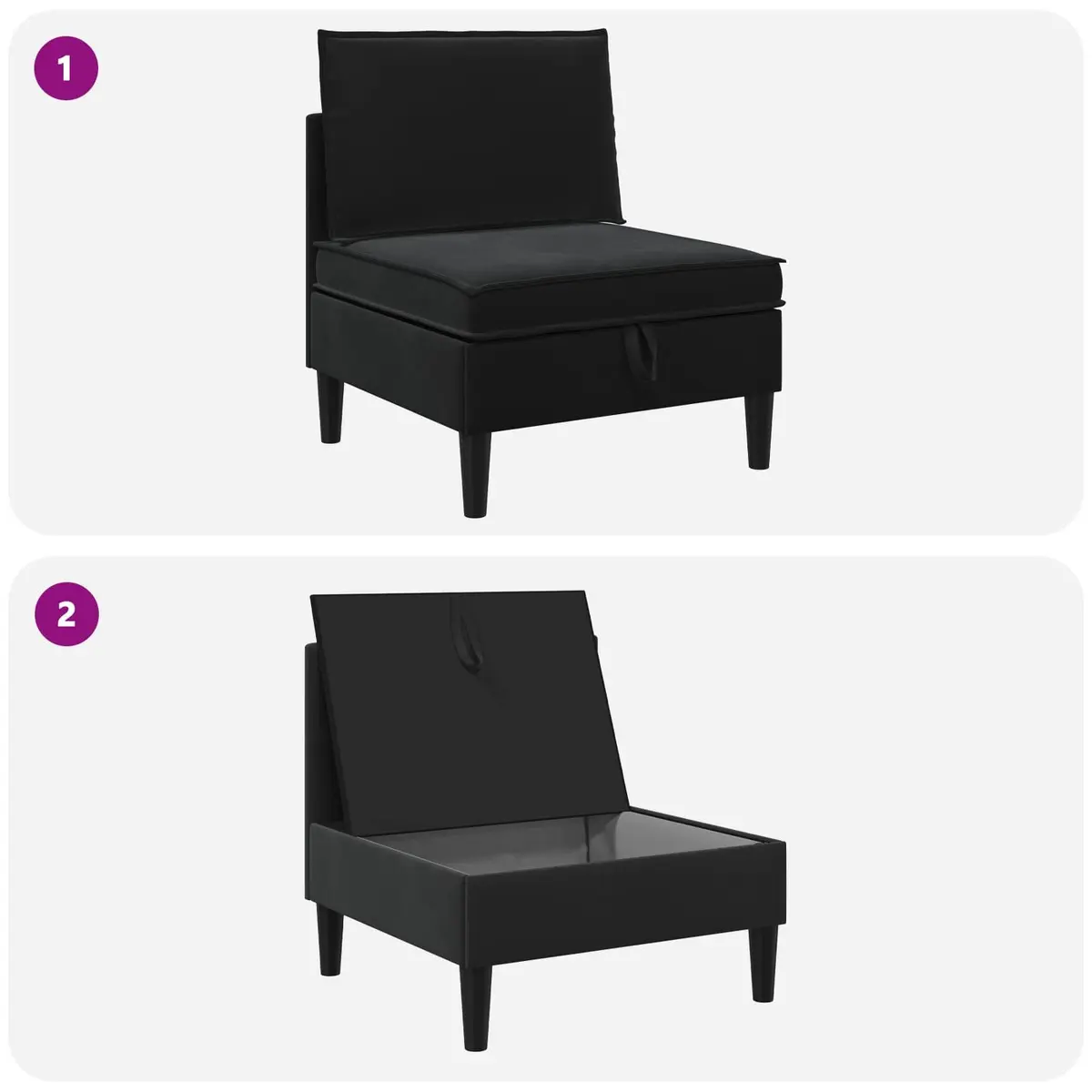 Sofa Storage Black Velvet Modern Living Room Furniture Size Plywood Frame Foam-filled Cushions
