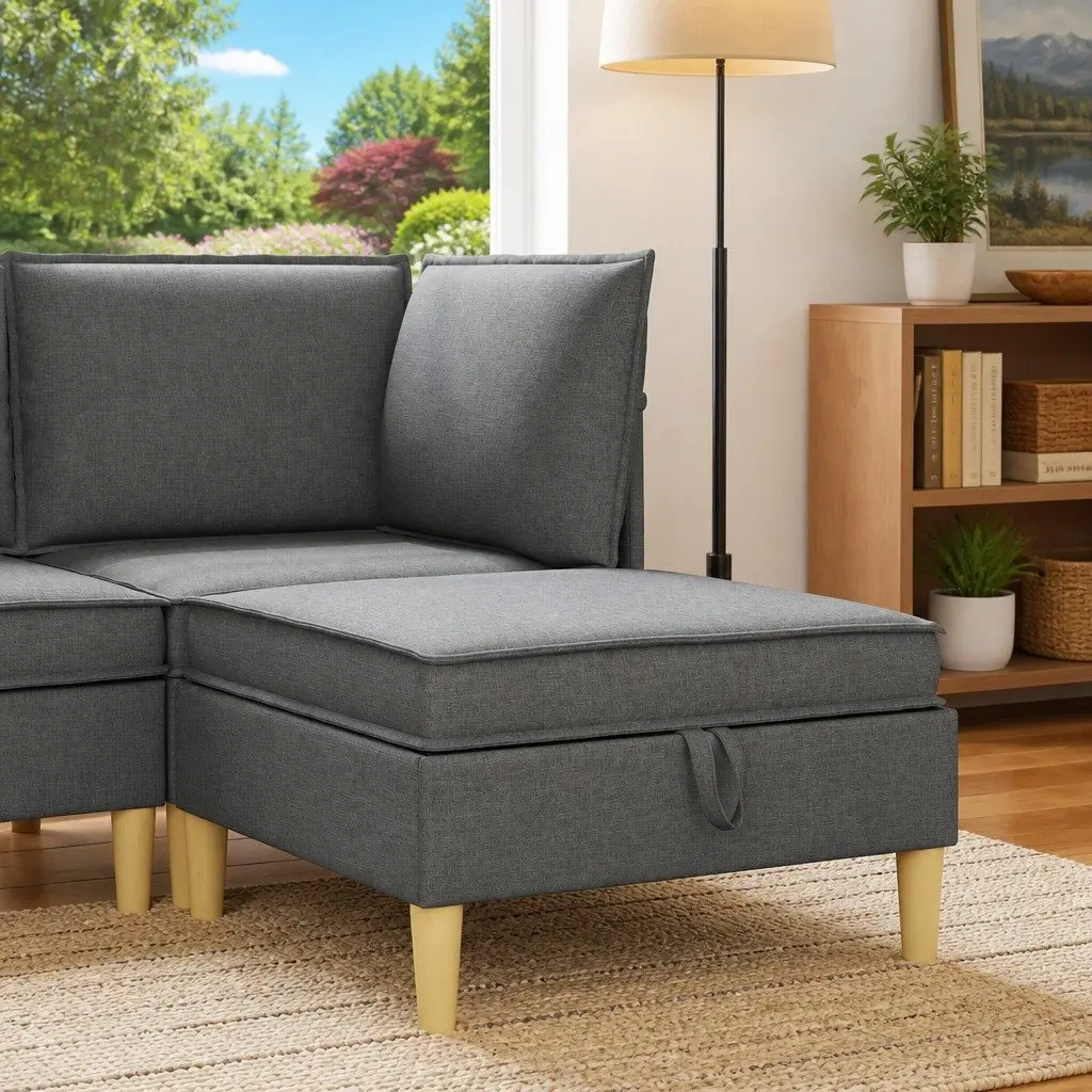 Storage Ottoman Square Fabric Sofa Bench Seat Living Room Furniture Modern