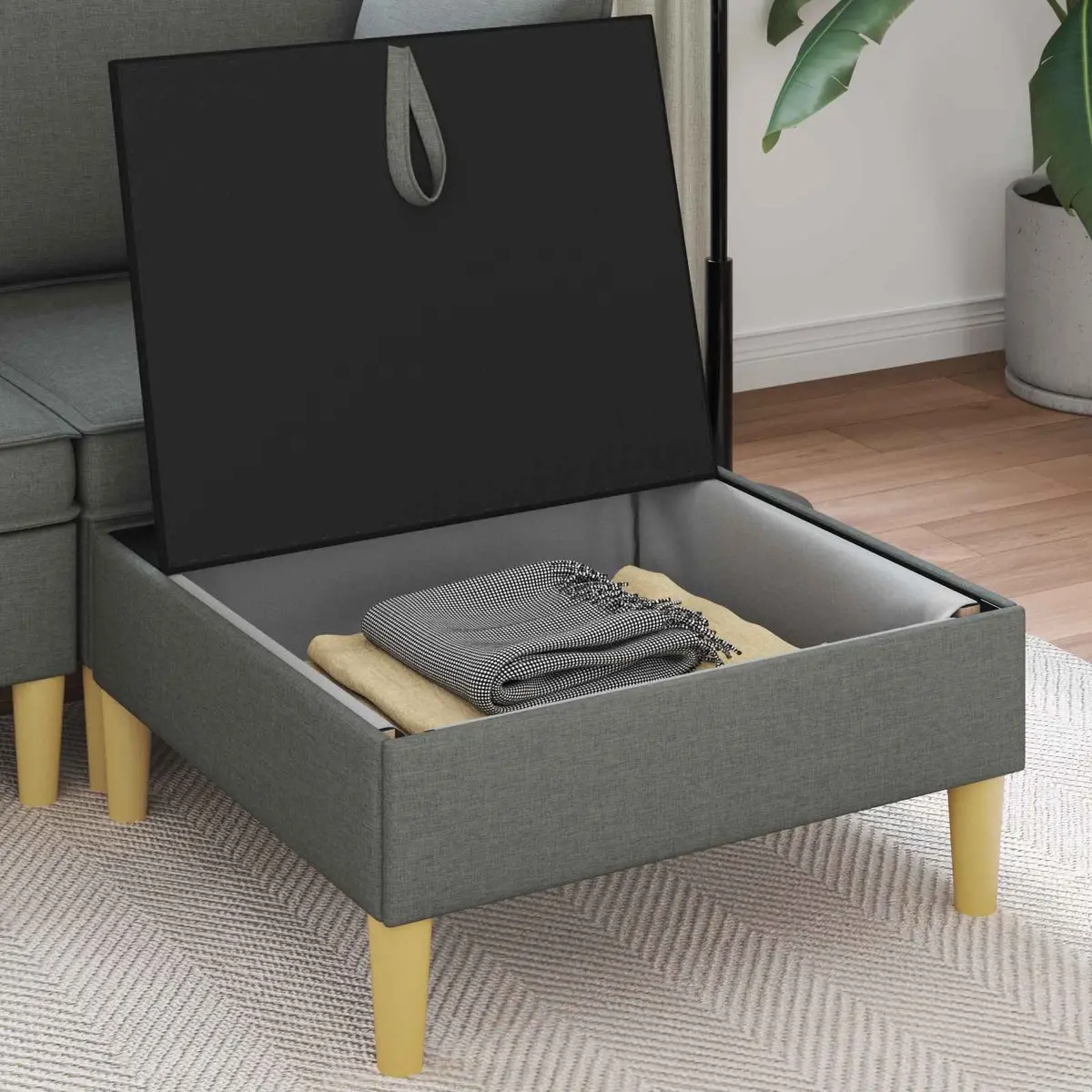 Storage Ottoman Square Fabric Sofa Bench Seat Living Room Furniture Modern