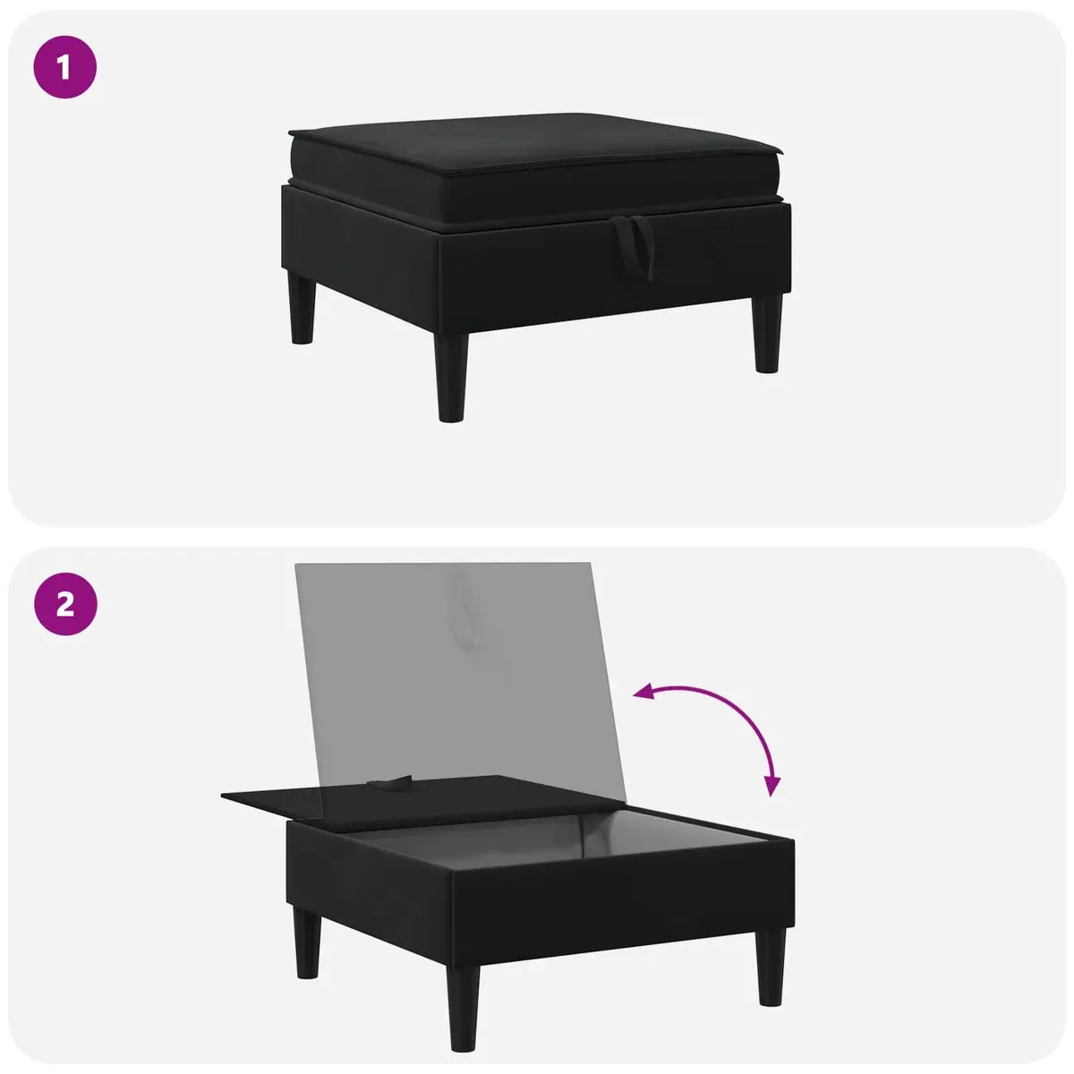 Storage Sofa Stool Black Velvet Modern Living Room Furniture with Built-in