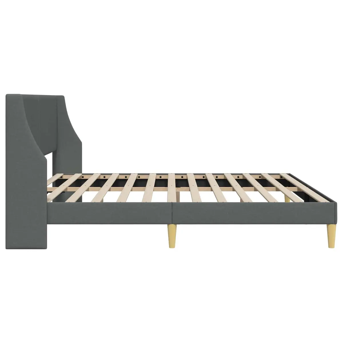 Dark Grey Fabric Headboard Bed Frame with Plywood Base