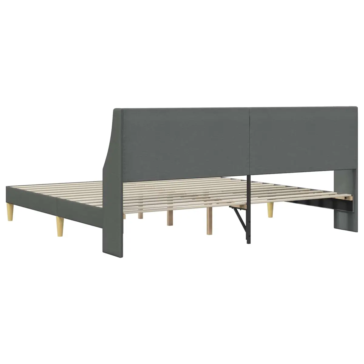 Dark Grey Fabric Headboard Bed Frame with Plywood Base
