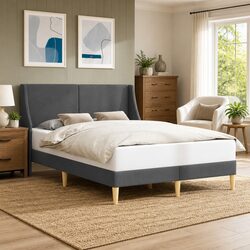 Fabric Headboard Bed Frame in Dark Grey 153 x 203 cm