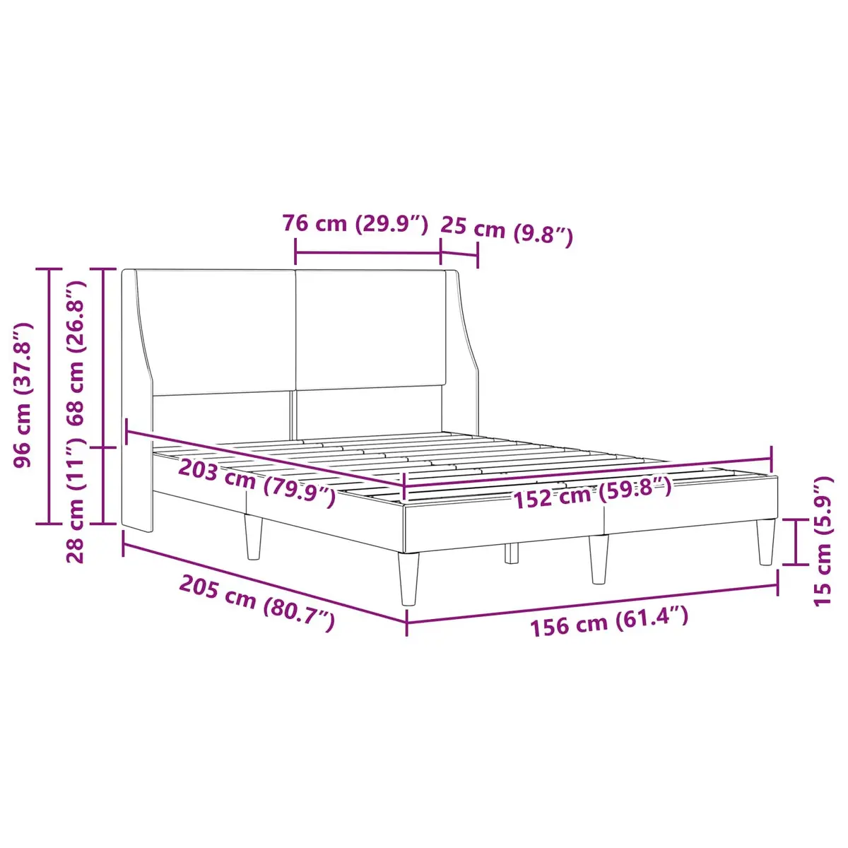 Fabric Headboard Bed Frame in Dark Grey 153 x 203 cm
