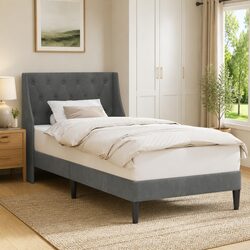 Comfortable Grey Velvet Bed Frame with Headboard 90 x 190 cm