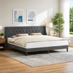 Velvet Bed Frame with Headboard in Dark Grey 180 x 200 cm