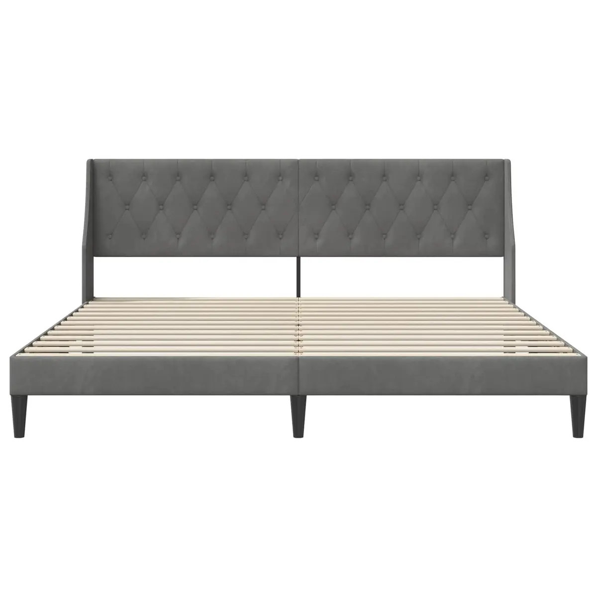 Velvet Bed Frame with Headboard in Dark Grey 180 x 200 cm