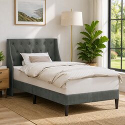 Dark Grey Velvet Headboard Bed Frame for Modern Bedrooms