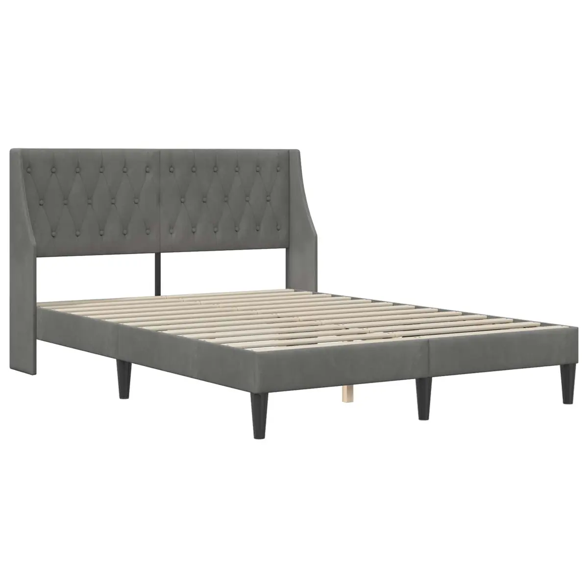 Bed Frame Modern Dark Grey Velvet Headboard 137 x 190 cm