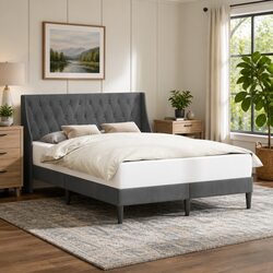 Dark Grey Velvet Bed Frame with Headboard 153 x 203 cm