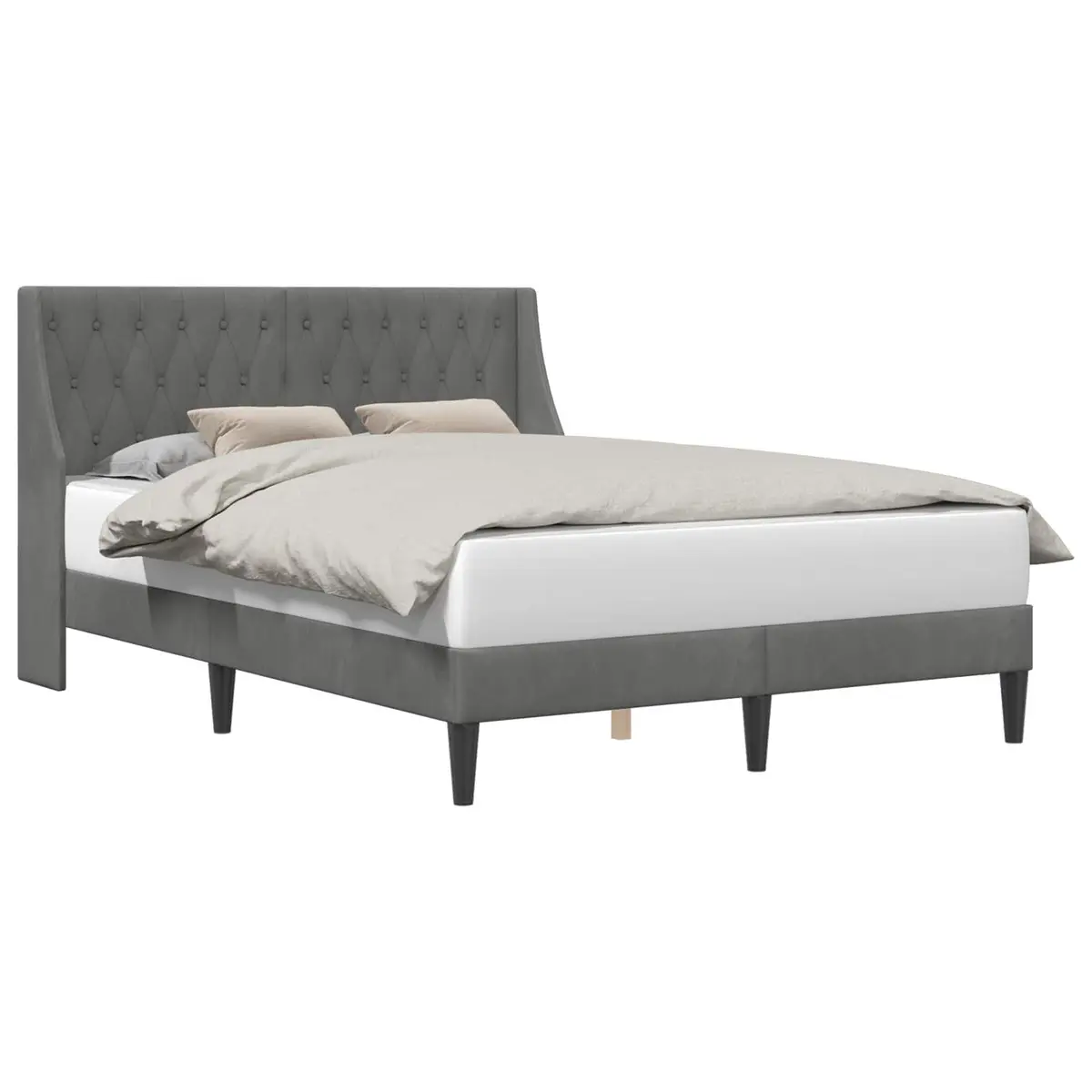 Dark Grey Velvet Bed Frame with Headboard 153 x 203 cm