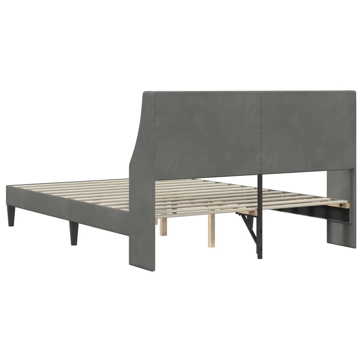 Dark Grey Velvet Bed Frame with Headboard 153 x 203 cm