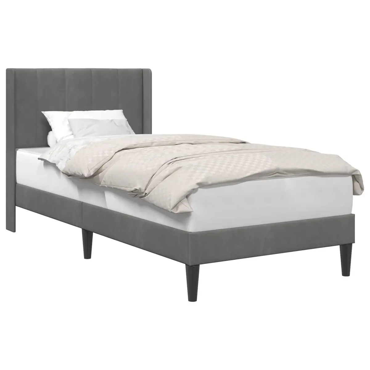Grey Velvet Bed Frame with Headboard 90 x 190 cm