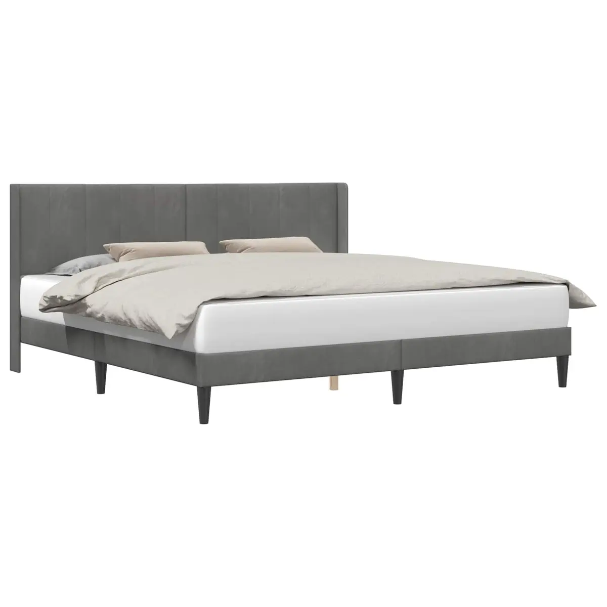 Bed Frame Grey Velvet 180 x 200 cm Modern Plywood Construction