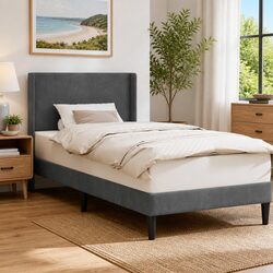 Elegant Bed Frame with Dark Grey Velvet Headboard