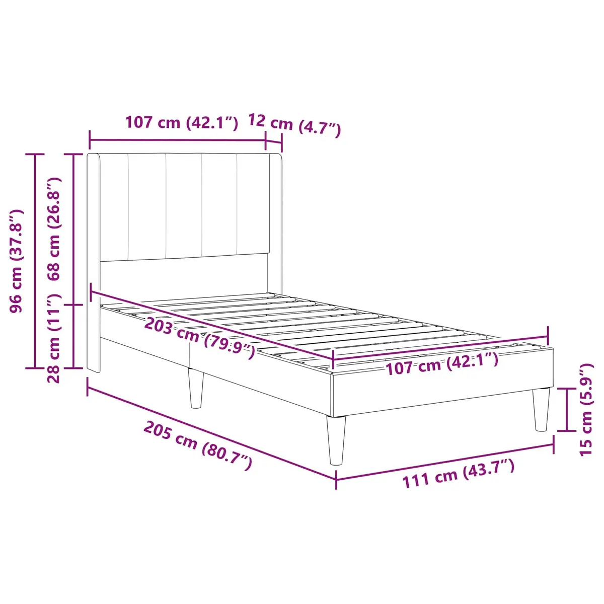 Bed Frame with Dark Grey Velvet Headboard