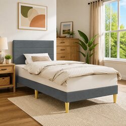 Dark Grey Fabric Bed Frame with Headboard 90 x 190 cm