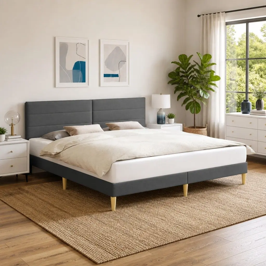 Bed Frame Grey 180 x 200 cm Fabric Upholstered Modern