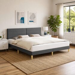 Grey Fabric Upholstered Bed Frame with Headboard 180 x 200 cm