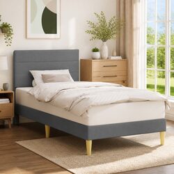 Comfortable Dark Grey Bed Frame with Upholstered Headboard