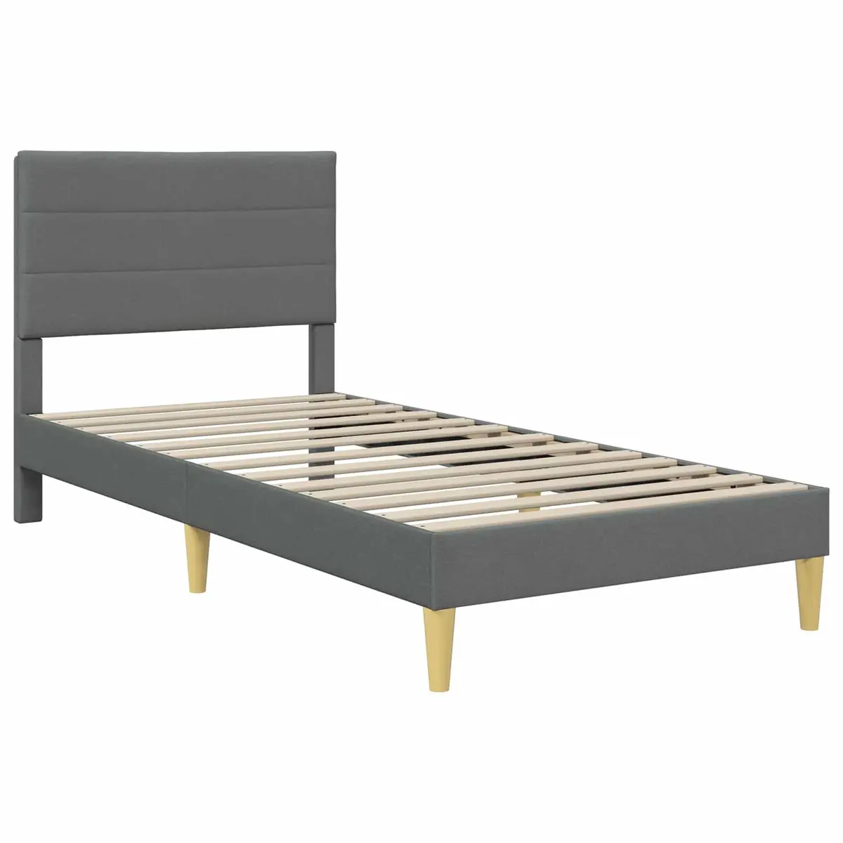 Bed Frame Fabric Upholstered Headboard Dark Grey 107 x 203 cm Modern Plywood