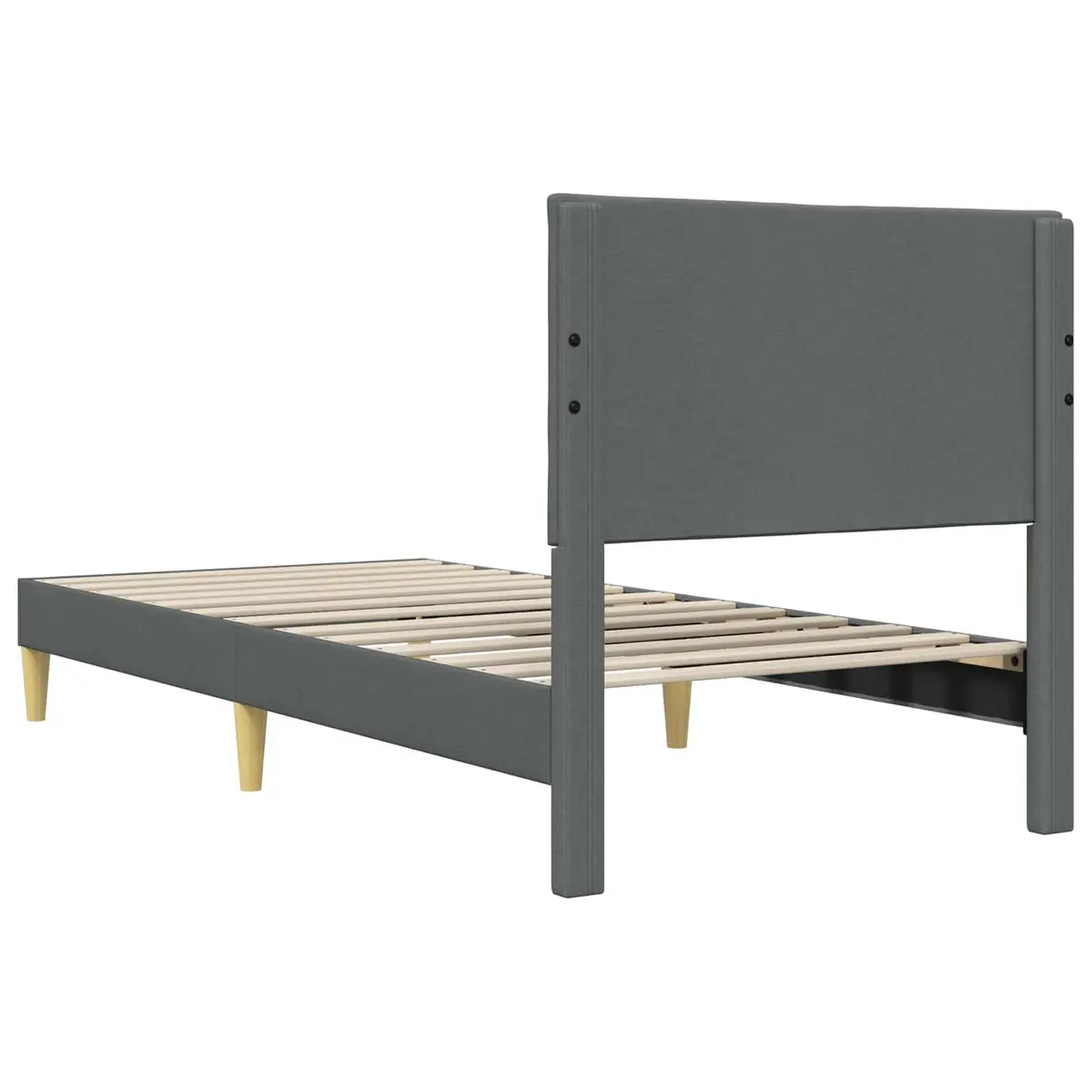 Bed Frame Fabric Upholstered Headboard Dark Grey 107 x 203 cm Modern Plywood
