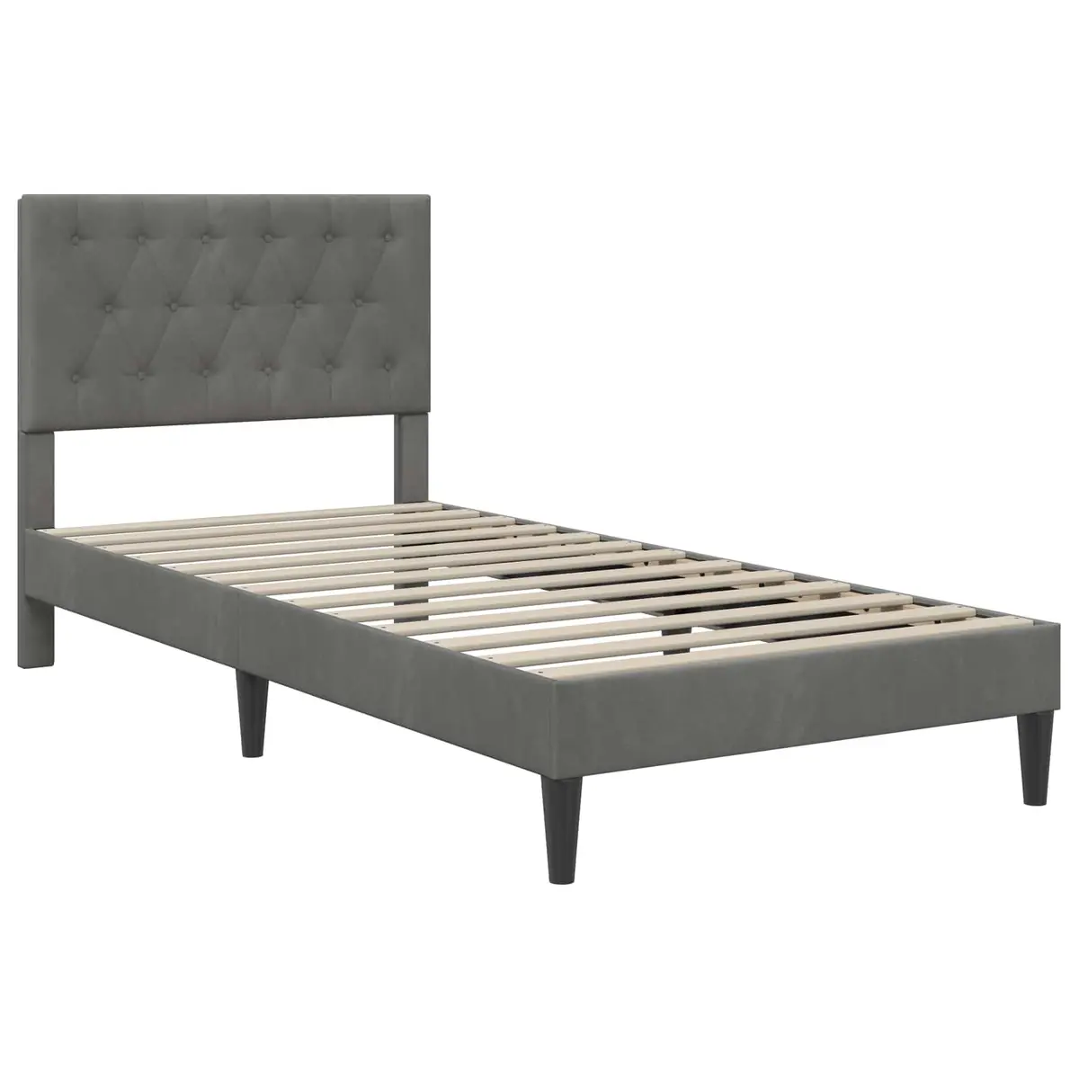 Dark Grey Velvet Bed Frame with Headboard 90 x 190 cm