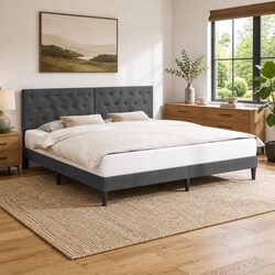 Grey Velvet Bed Frame with Headboard 180 x 200 cm