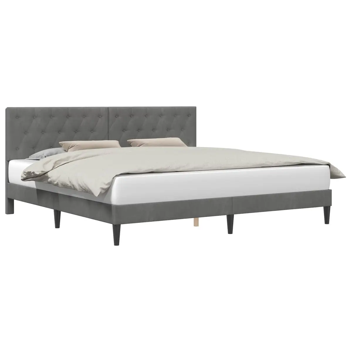Grey Velvet Bed Frame with Headboard 180 x 200 cm
