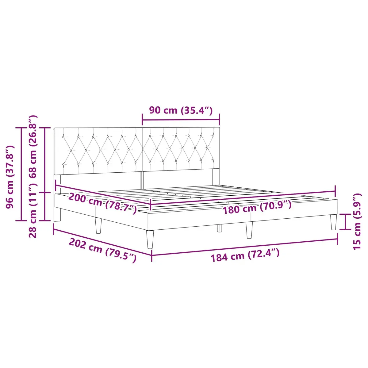 Grey Velvet Bed Frame with Headboard 180 x 200 cm