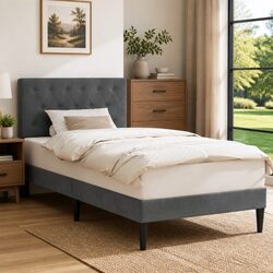 Stylish Dark Grey Velvet Bed Frame 107 x 203 cm